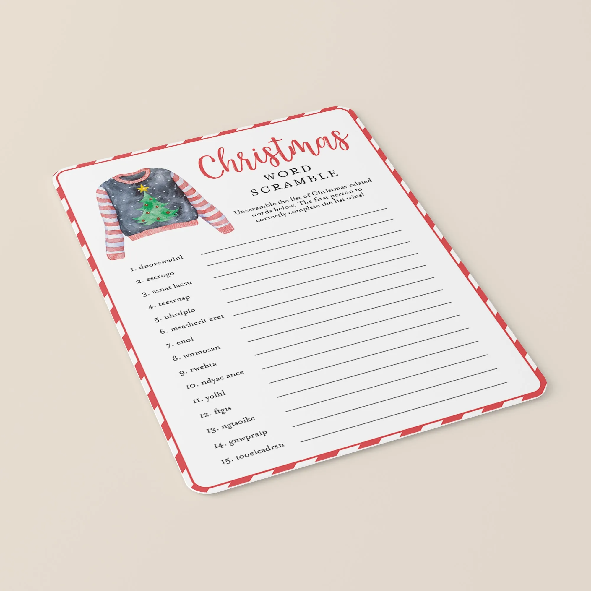 Word Scramble Game for Ugly Sweater Christmas Party