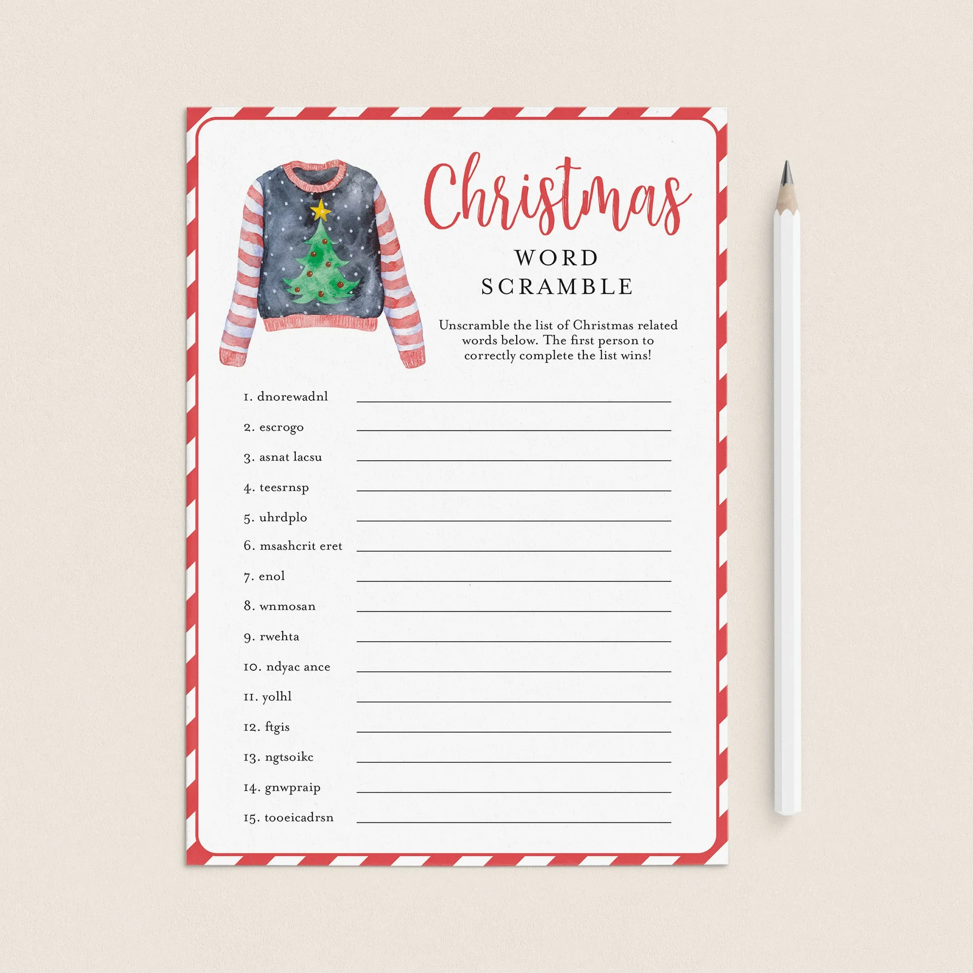 Word Scramble Game for Ugly Sweater Christmas Party