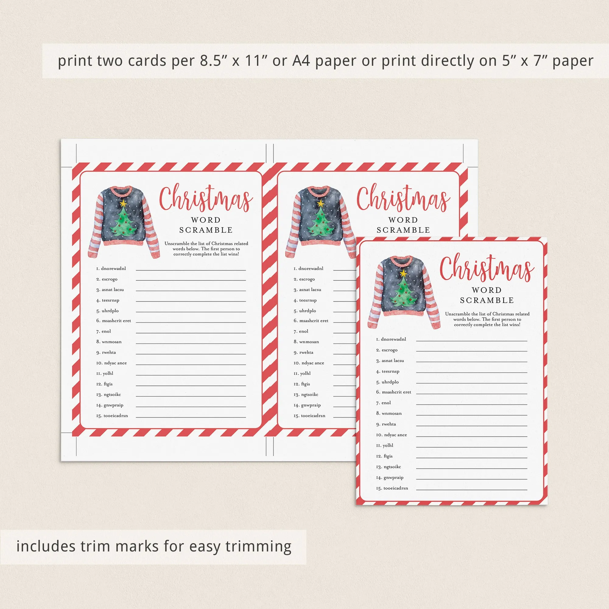 Word Scramble Game for Ugly Sweater Christmas Party