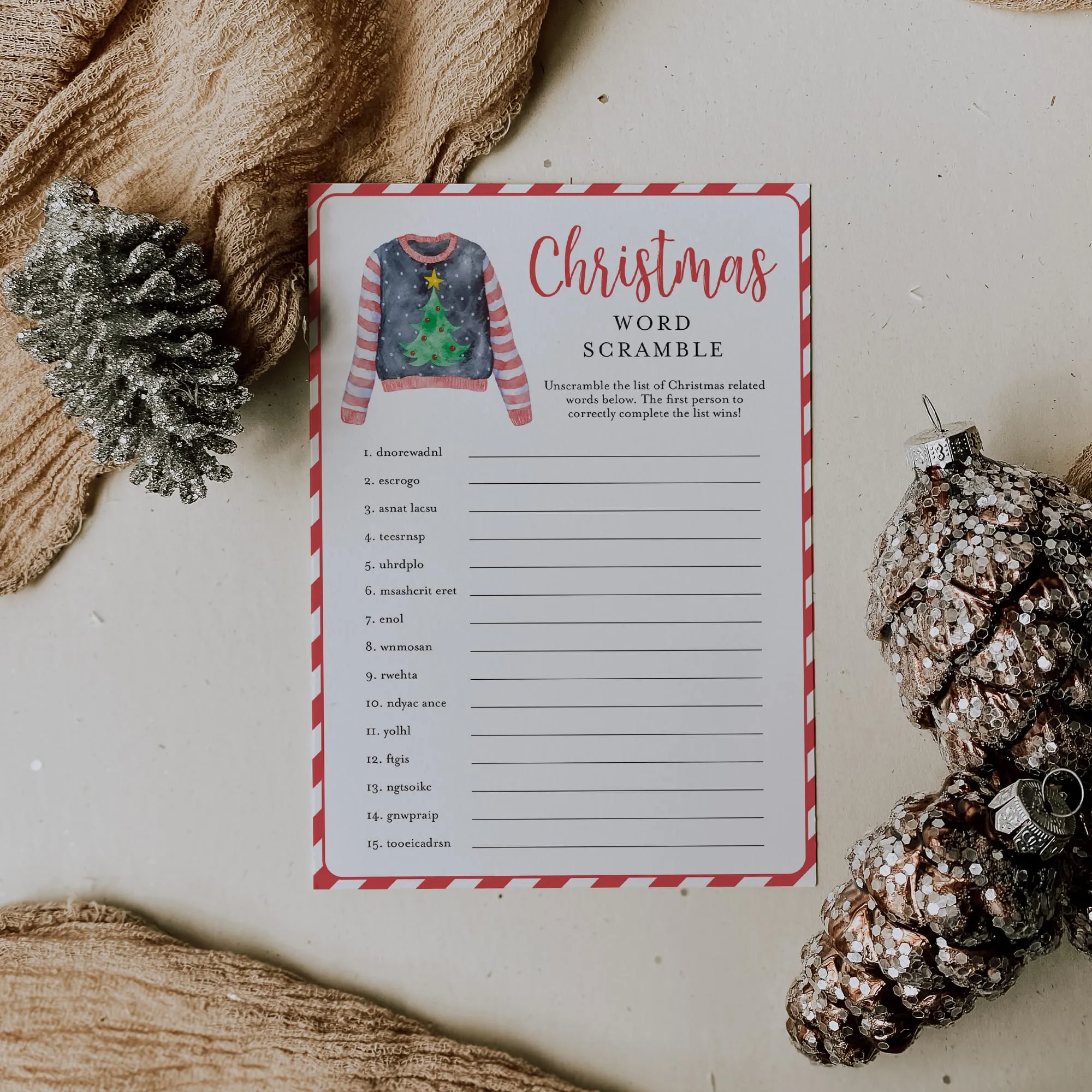 Word Scramble Game for Ugly Sweater Christmas Party