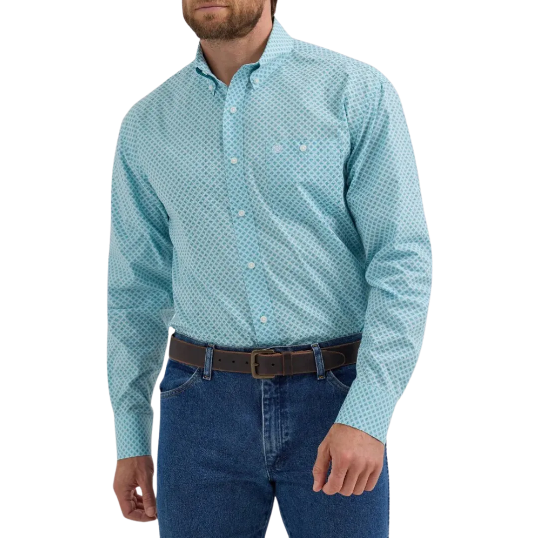 Wrangler Men's Long Sleeve Aqua Shirt